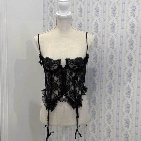 Vintage Victoria's Secret 70s black corset Gold Tag